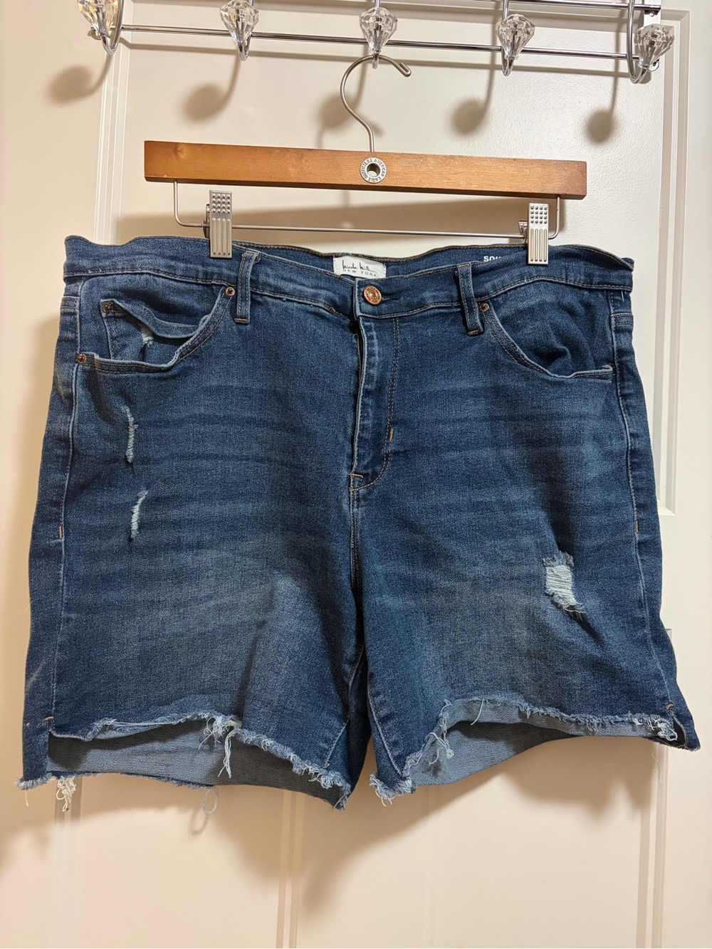 Dark Blue Distressed Denim Shorts - Women